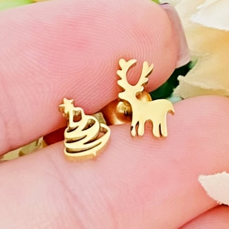 Cercei Mini Brad & Ren - Otel Inoxidabil, Cercei Surub, Cercei Dama, Bijuterii Inox [2]