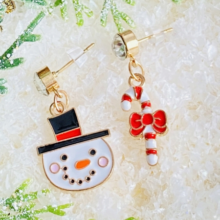 BIJUTERII - Cercei Om Zapada Candy Cane, Cercei Craciun Secret Santa, Cercei Dama