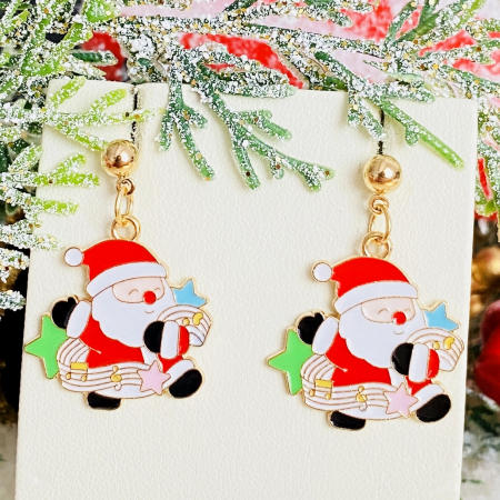 BIJUTERII - Cercei Mos Craciun Stele, Cercei Craciun Secret Santa, Cercei Dama