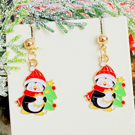 BIJUTERII - Cercei Pinguini Brad Craciun, Cercei Craciun Secret Santa, Cercei Dama