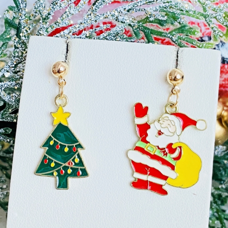 BIJUTERII - Cercei Mos Craciun Brad, Cercei Craciun Secret Santa, Cercei Dama