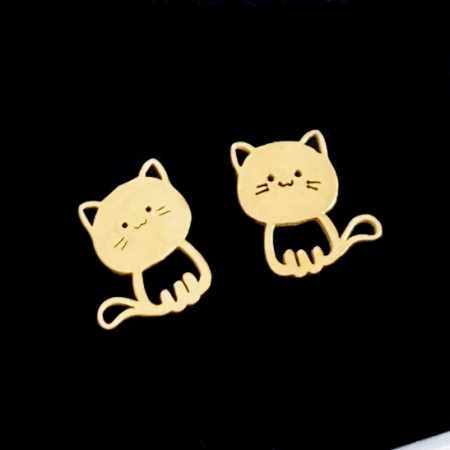 BIJUTERII OTEL INOXIDABIL - Cercei Pisica Aurie - Otel Inoxidabil, Cercei Surub, Cercei Dama, Bijuterii Inox