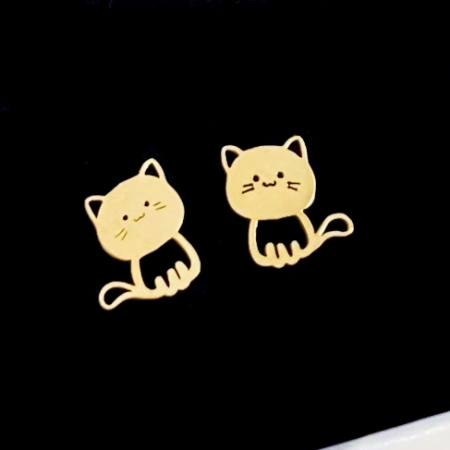 Cercei Pisica Aurie - Otel Inoxidabil, Cercei Surub, Cercei Dama, Bijuterii Inox [2]