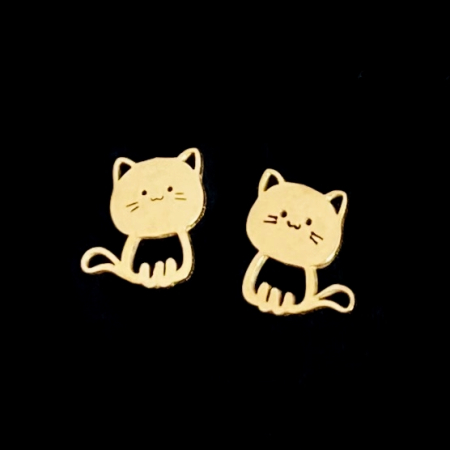 Cercei Pisica Aurie - Otel Inoxidabil, Cercei Surub, Cercei Dama, Bijuterii Inox [1]