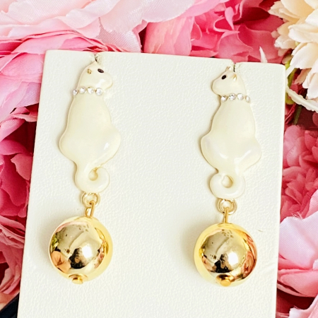 Cercei Pisici Albe & Perla Aurie, Cercei Dama, Bijuterii Femei [5]