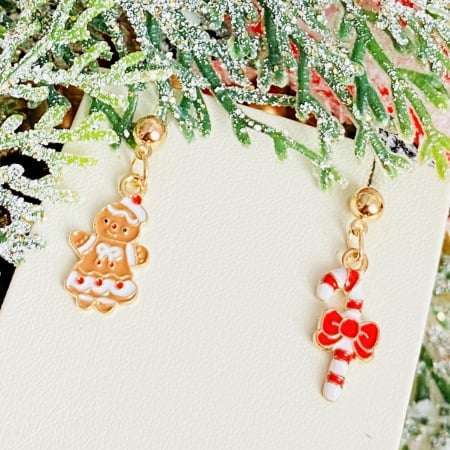BIJUTERII - Cercei Turta Dulce Candy Cane, Cercei Craciun Secret Santa, Cercei Dama