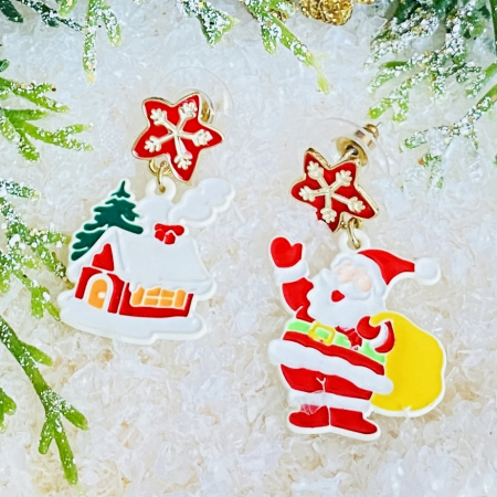 BIJUTERII - Cercei Casuta & Mos Craciun, Cercei Secret Santa, Cercei Dama