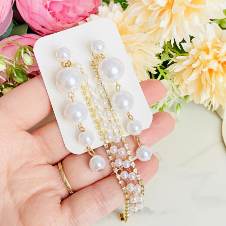 Cercei Lungi 2 in 1 Perle & Cristale, Cercei Mari Dama, Bijuterii Femei [2]