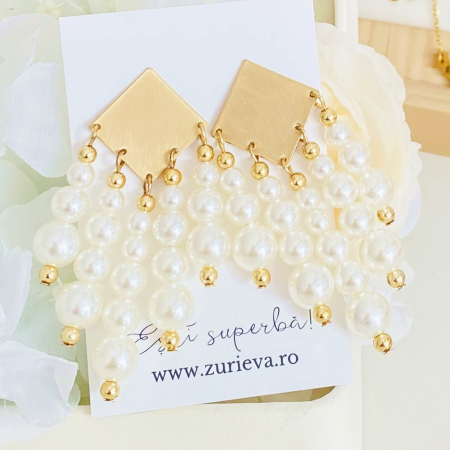 Cercei Romb & Perle Albe, Cercei Mari Dama, Bijuterii Femei [1]
