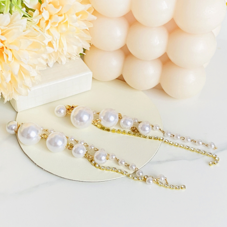 Cercei Lungi 2 in 1 Perle & Cristale, Cercei Mari Dama, Bijuterii Femei [6]