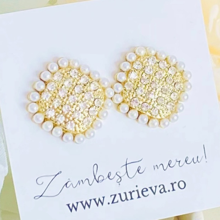 BIJUTERII - Cercei Romb Perlute Cristale, Cercei Dama, Bijuterii Femei