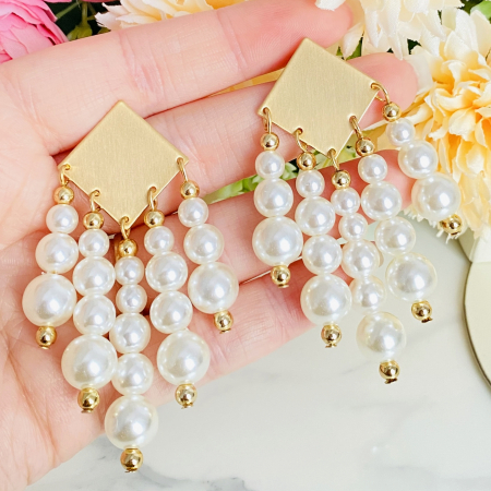 Cercei Romb & Perle Albe, Cercei Mari Dama, Bijuterii Femei [2]