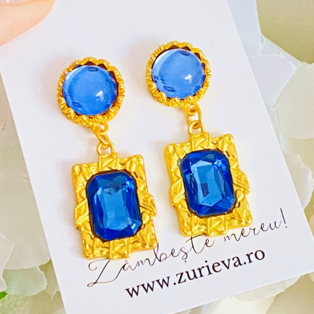 Cercei cu Surub - Cercei Serenity - Albastru, Cercei Dama, Bijuterii Femei