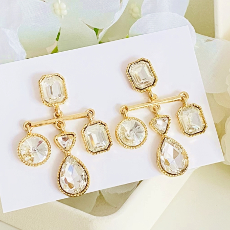 CERCEI - Cercei Lungi Cristale Aurii, Cercei Dama, Bijuterii Femei