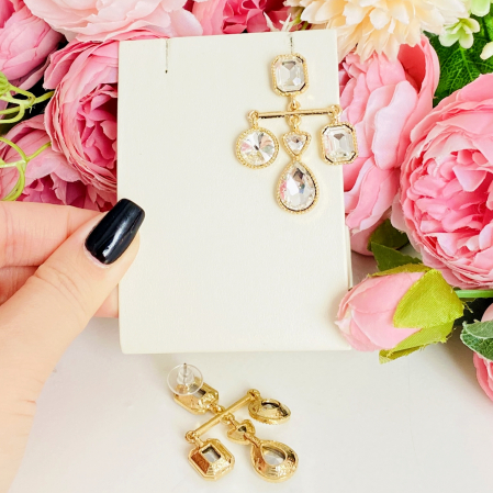 Cercei Lungi Cristale Aurii, Cercei Dama, Bijuterii Femei [5]