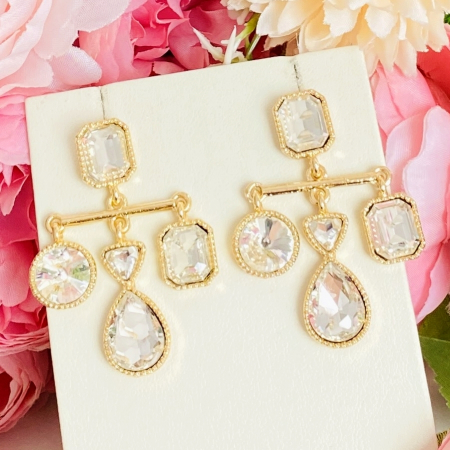 Cercei Lungi Cristale Aurii, Cercei Dama, Bijuterii Femei [4]