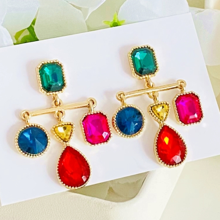 CERCEI - Cercei Lungi Cristale Colorate, Cercei Dama, Bijuterii Femei