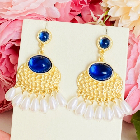 Cercei Lungi Aurii Albastri, Cercei Dama, Bijuterii Femei [4]