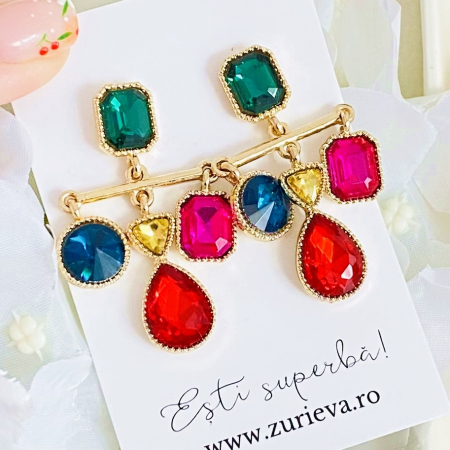 Cercei Lungi Cristale Colorate, Cercei Dama, Bijuterii Femei [4]