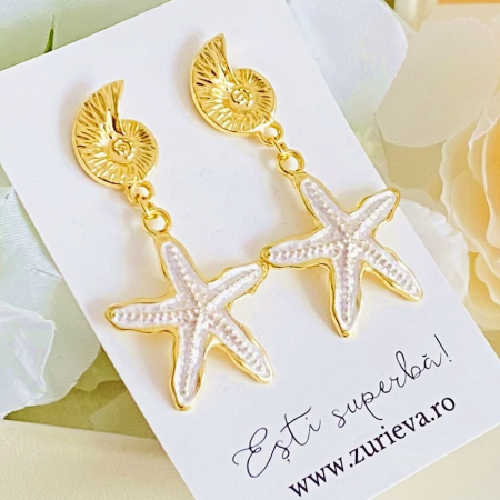 Cercei Albi Stea de Mare, Cercei Dama, Bijuterii Femei [1]