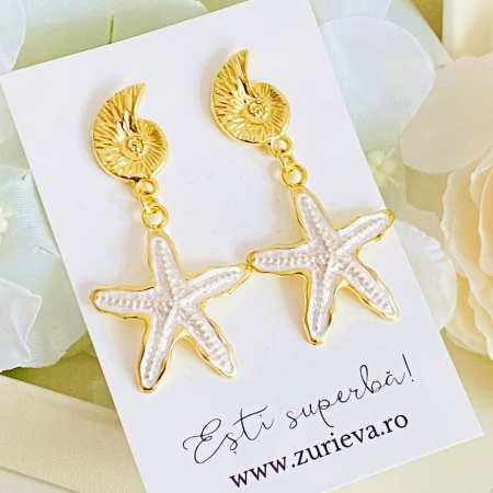 CERCEI - Cercei Albi Stea de Mare, Cercei Dama, Bijuterii Femei
