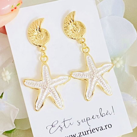 Cercei Albi Stea de Mare, Cercei Dama, Bijuterii Femei [2]