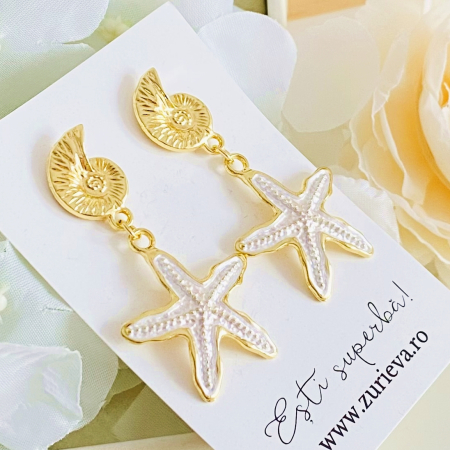 Cercei Albi Stea de Mare, Cercei Dama, Bijuterii Femei [3]