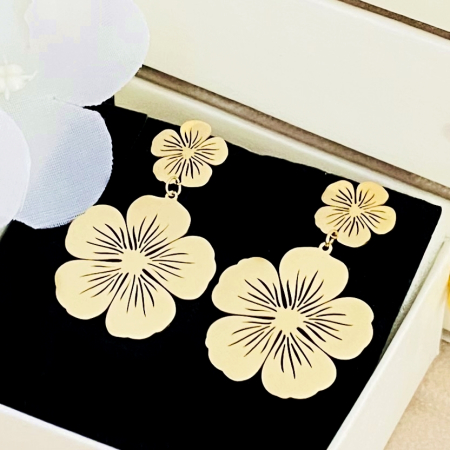 Cercei Floare Aurie - Otel Inoxidabil, Cercei Surub, Cercei Dama, Bijuterii Inox [4]