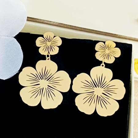 Cercei Floare Aurie - Otel Inoxidabil, Cercei Surub, Cercei Dama, Bijuterii Inox [3]