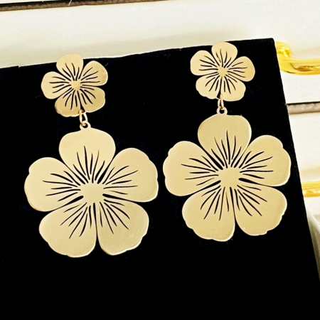 BIJUTERII OTEL INOXIDABIL - Cercei Floare Aurie - Otel Inoxidabil, Cercei Surub, Cercei Dama, Bijuterii Inox