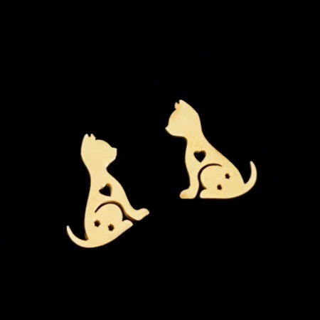 BIJUTERII OTEL INOXIDABIL - Cercei Dog Love Aurii - Otel Inoxidabil, Cercei Surub, Cercei Dama, Bijuterii Inox