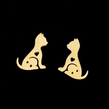 Cercei Dog Love Aurii - Otel Inoxidabil, Cercei Surub, Cercei Dama, Bijuterii Inox [1]