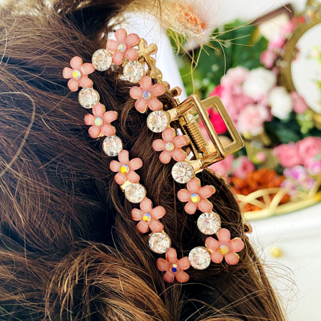 Clama Flori Roz, Agrafa de Par, Accesorii Par, Clama metal [2]