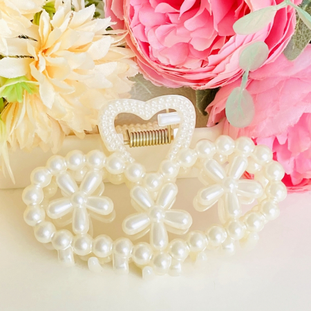 ACCESORII PAR - Clama Par Alba Inima Flori, Accesorii Par, Clame de Par