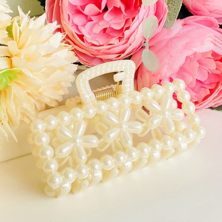 Clama Par Alba Dreptunghi Flori, Accesorii Par, Clame de Par [2]