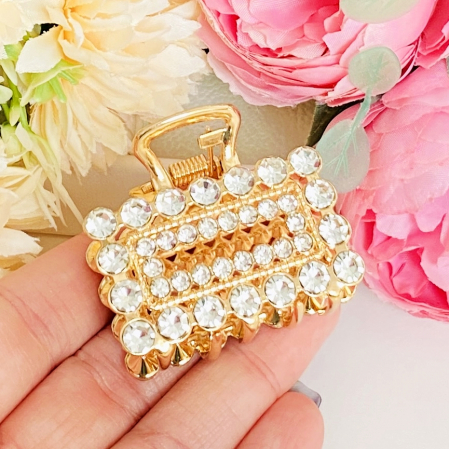 Clama Par Aurie Mini - Dreptunghi Cristale, Accesorii Par, Clame de Par [2]