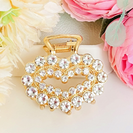 ACCESORII PAR - Clama Par Aurie Mini - Inima Cristale, Accesorii Par, Clame de Par