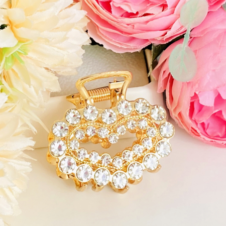 Clama Par Aurie Mini - Inima Cristale, Accesorii Par, Clame de Par [2]