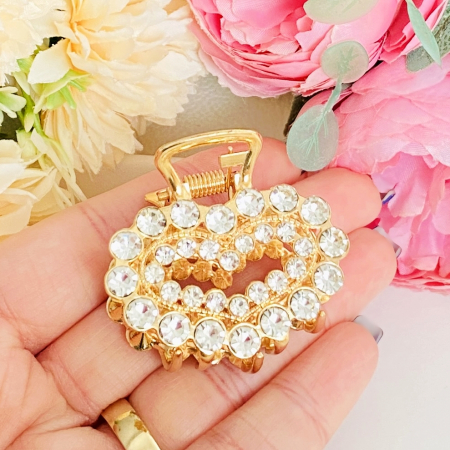 Clama Par Aurie Mini - Inima Cristale, Accesorii Par, Clame de Par [1]