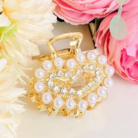 Clama Par Aurie Mini - Inima Perle Cristale, Accesorii Par, Clame de Par [1]