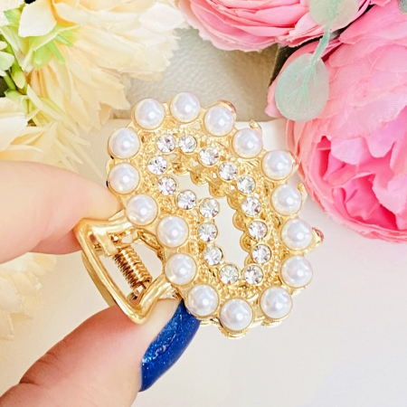 Clama Par Aurie Mini - Inima Perle Cristale, Accesorii Par, Clame de Par [3]