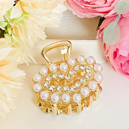 Clama Par Aurie Mini - Inima Perle Cristale, Accesorii Par, Clame de Par [5]