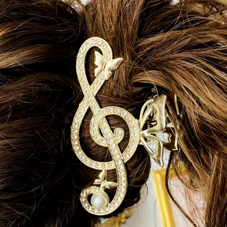 ACCESORII PAR - Clama Par Cheie Sol Cristale, Agrafa de Par, Accesorii Par, Clame Par