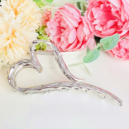 ACCESORII PAR - Clama Par Inima Argintie, Agrafa de Par, Accesorii Par, Clama metal