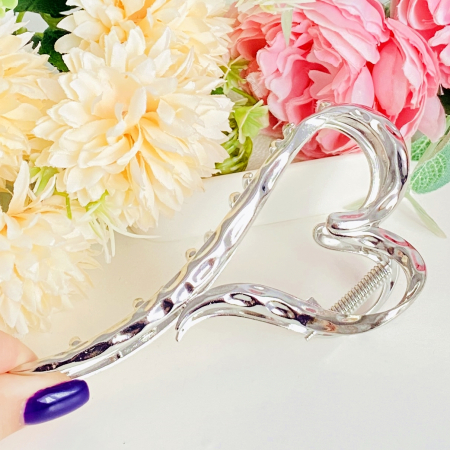 Clama Par Inima Argintie, Agrafa de Par, Accesorii Par, Clama metal [1]