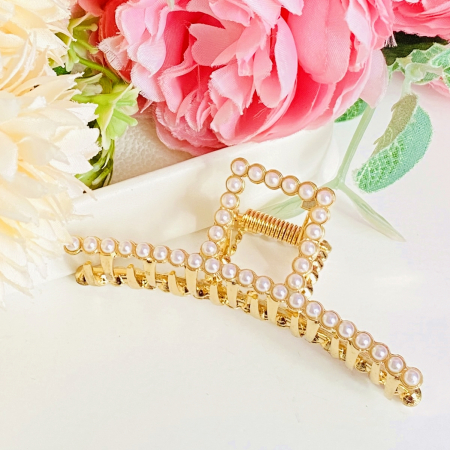 ACCESORII PAR - Clama Aurie cu Perle, Agrafa de Par, Accesorii Par, Clama metal