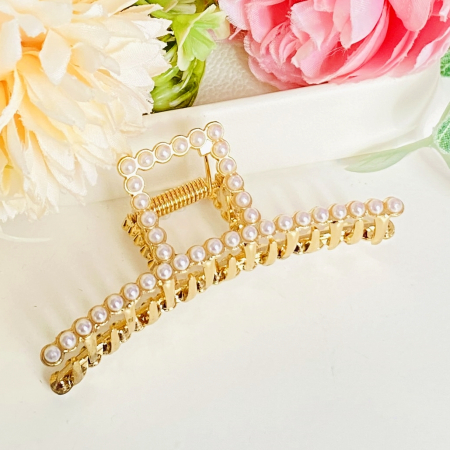 Clama Aurie cu Perle, Agrafa de Par, Accesorii Par, Clama metal [3]