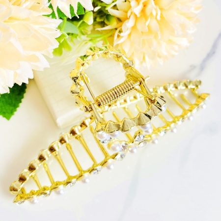 Clama Aurie Perle si Cristale, Agrafa de Par, Accesorii Par, Clama Metal [6]