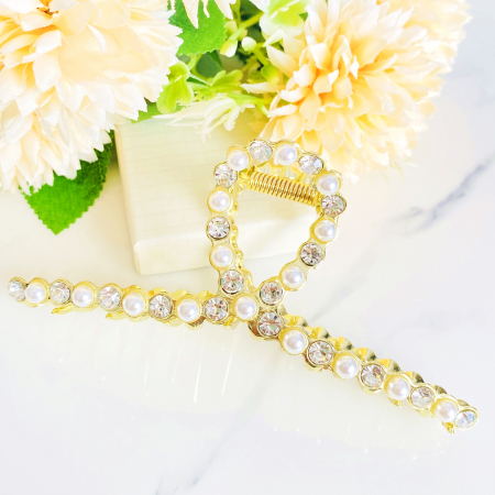 ACCESORII PAR - Clama Aurie Perle si Cristale, Agrafa de Par, Accesorii Par, Clama Metal