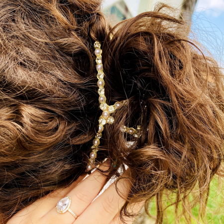 Clama Aurie Perle si Cristale, Agrafa de Par, Accesorii Par, Clama Metal [4]